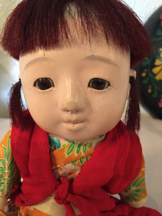 Antique Vtg Japanese Ichimatsu Gofun Baby Doll Jointed Glass Eyes 11” 3