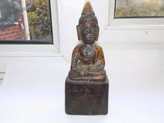 Antique Tibetan Chinese Asian Carved Wood Small Buddha Figure 13.  5 Cm Tall