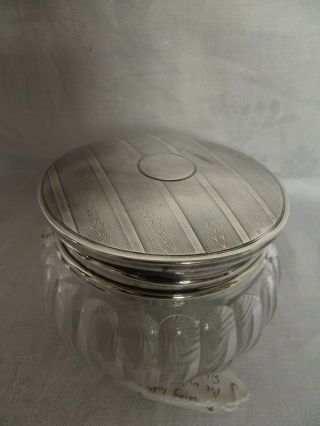 Vintage Hallmarked Silver Topped Glass Dressing Table Powder Jar Pot