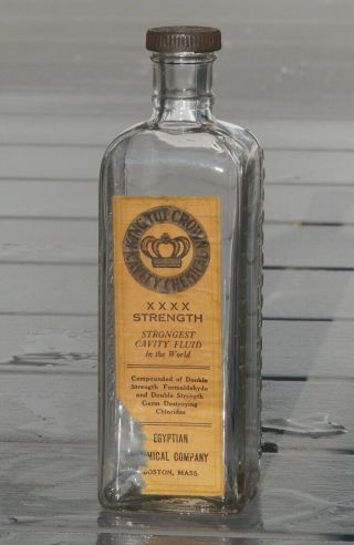 Antique King Tut Crown Cavity Chemical Xxxx Strength Cavity Fluid Labeled Bottle