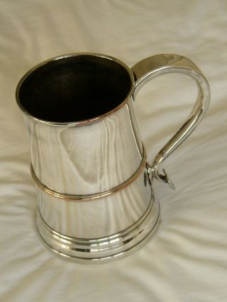 Antique Vintage (19th C?) Tankard - Silver Plate On Copper - Large - 1.  5 Pints