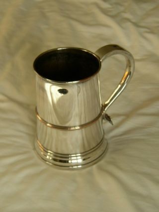 Antique Vintage (19th C?) Tankard - Silver Plate on Copper - Large - 1.  5 Pints 2