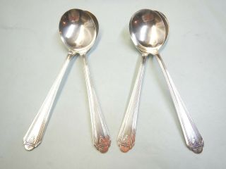 4 Barbara/glamour Round Bowl Soup Spoons - 1931 Deco - Tudor/oneida Fine