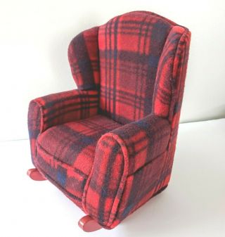 Vintage Plaid Fleece Doll Rocking Chair For Bears Or 18 " Dolls Fits Amer Girl