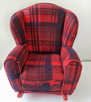 Vintage Plaid Fleece Doll Rocking Chair For Bears Or 18 