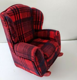 Vintage Plaid Fleece Doll Rocking Chair For Bears Or 18 
