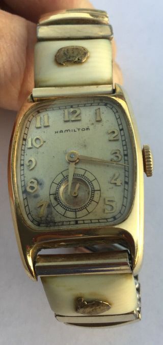 Hamilton Antique Mens Wrist Watch 14k Gold Filled Bakelite Art Deco,