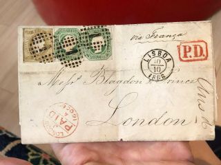 2 Rare 1864 & 1866 Lisbon Portugal Folded Letter Postal Cover To LONDON 2