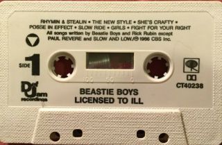 Rare Beastie Boys Licensed To Ill Cassette Tape Def Jam Fct40238 1986 No Insert