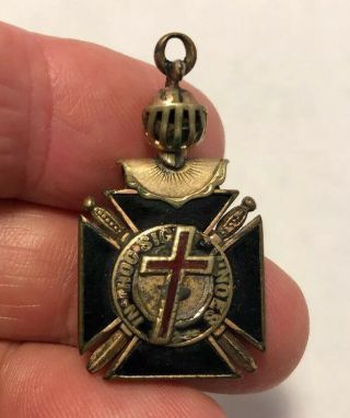 Antique Vntg Masonic Knights Templar Gold Plated & Enamel Watch Fob Pendant