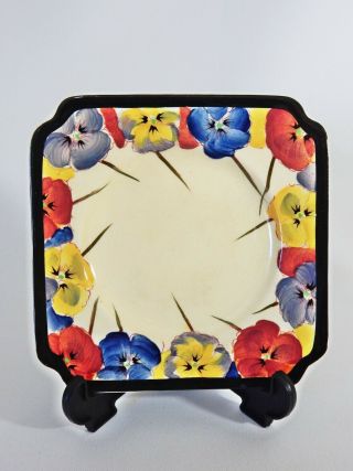 Stunning Antique Art Deco Royal Doulton Pansy D4049 Square Side Tea Cake Plate
