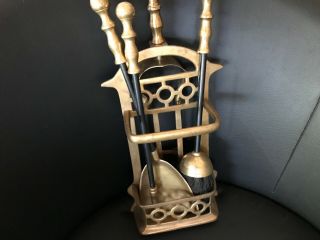 Arts & Crafts Antique Brass Fire Side Companion Set & Stand