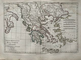 1781 Greece Hand Coloured Map By Rigobert Bonne 238 Years Old