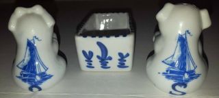 Rare Vintage salt and pepper shakers Delft Pigs in Trough 2