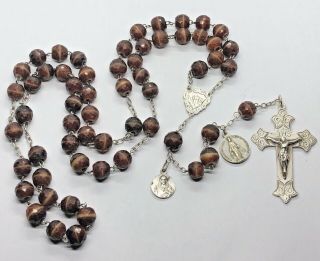 † Gorgeous Early 1900s Antique Tiger Eye Glass Beads & Sterling Silver Rosary †
