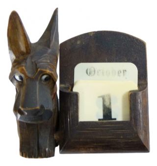 German Black Forest Carved Wooden Terrier / Scottie Dog Perpetual Calendar Deco