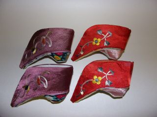 2 Pairs Vintage Chinese Women Silk Bound Feet Lotus Shoes
