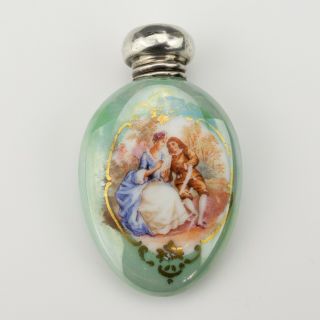 Antique Continental Porcelain Courting Couple Decorated Scent Or Perfume Bottle