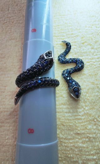 Effy 14k Real Diamond & Sapphire Snake Ring And Pendant Set Ultra Rare