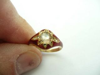 Rare Antique Georgian 18ct Gold Old Cut Diamond & Red Enamel Ring Size M 16.  79mm