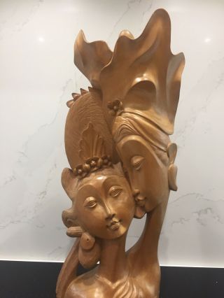 Antique Vintage Asian Hand Carved Wooden Boy Girl Lovers Figures Large