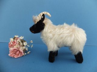 Vintage Steiff Mohair Toy Sheep Capricorn Goat,  Horns & Silver Ear Button Bear