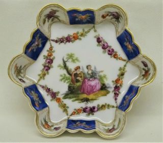 Antique Helena Wolfsohn Dresden Porcelain Hand Painted Dish Or Coaster,  Ar Mark