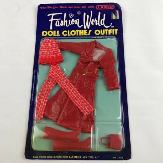Larco Fashion World Girl Doll Clothes 11.  5 " Red Coat Scarf Beanie 1979 Vintage