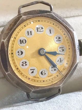 Vintage Antique 1929 Pre Ww2 Post Ww1 Watch Trench Military Style Silver.  925