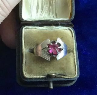 Lovely Russian Antique Art Deco Real Silver & Ruby Gemstone Ring