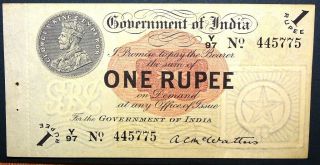 Government Of India One Rupee Ad 1917 A C Mc Watters Signed With Foil Unc Rare.