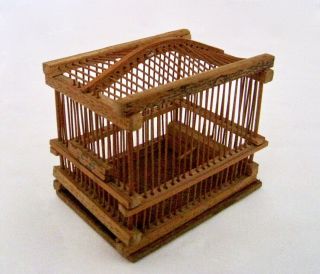 Vintage Miniature Dollhouse Wood Bird Cage Japan 3 " Wide