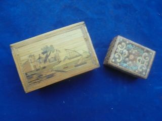 Antique French Prisoner Of War Straw Work Decorated Boxes