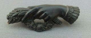 Antique Victorian Mourning Hand Brooch With Flowers