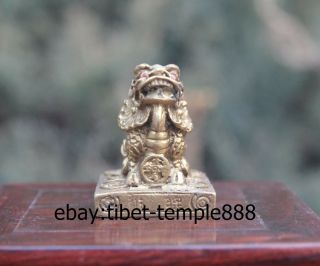 5 Cm China Brass Foo Dog Lion Kylin Unicorn Pi Xiu Wealth Fengshui Animal Statue