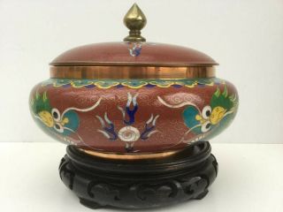 Chinese Cloisonne Lidded Bowl Imperial Dragon Design
