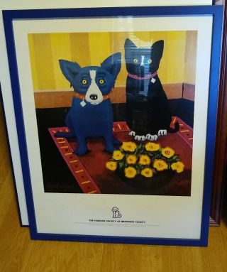 George Rodrigue Blue Dog “humane Society Of Broward County " Signed,  Framed,  Rare