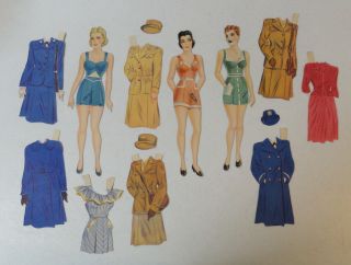 Vintage 1940s Wwii Set Of 3 Military Women & 1 Man Officer Paper Dolls Uniforms