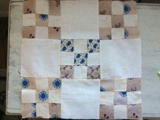 Back In Time Textiles Antique 1830 - 60 " 9 Patch " Quilt Block Great Early Blues