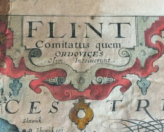 Antique Map Of Flintshire Wales By Saxton & Kip Copper Engraved C1607