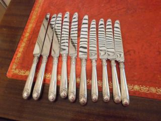 Vintage 10 Hollow Handle Silver Plate Table Knives Cutlery 6 Dinner 4 Dessert