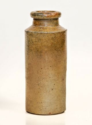 Antique Primitive Stoneware Ink Well Bottle Brown Salt Slip Glaze 3 1/8 " Tall