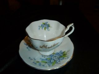Queen Anne " Mother " Cup And Saucer With Forget - Me - Not Pattern