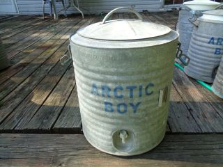 Rare Vintage Arctic Boy 10 Gallon Galvanized Water Cooler With Spigot