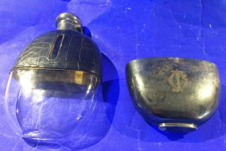 Walker & Hall Vintage Hip Flask Leather Covered Glass (think) Silver Cup And Cap