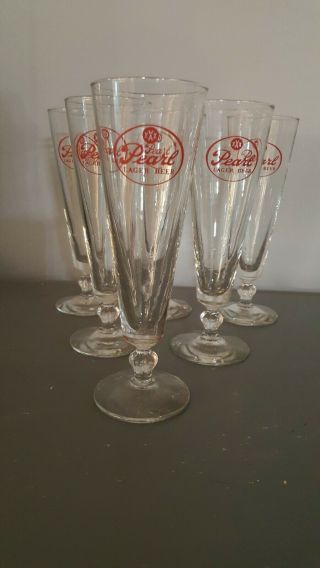 Rare Vintage Pearl Beer Pilsner Glasses.  Unique Logo Made In San Antonio,  Tx.