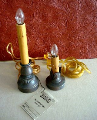 2 Vintage Antiqued Single Window Candle Lamps Electric Work Mario Lamps