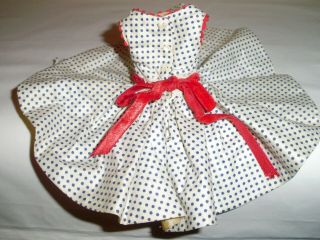 Vintage 1950s Madame Alexander Cissette polka dot dress,  red trim with tag 2