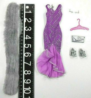 Barbie Vintage Outfit Purple/Silver Dress Shoes Dimpled Purse Hanger Stole 2