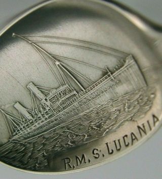 Rare Solid Silver Rms Lucania Cunard White Star Line Spoon Antique 1904